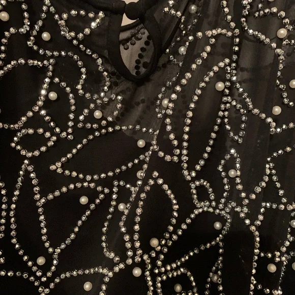MSK Women's New Asymmetrical PL Beaded & pearl like Overlay …Gown in black 😎 - Picture 3 of 11